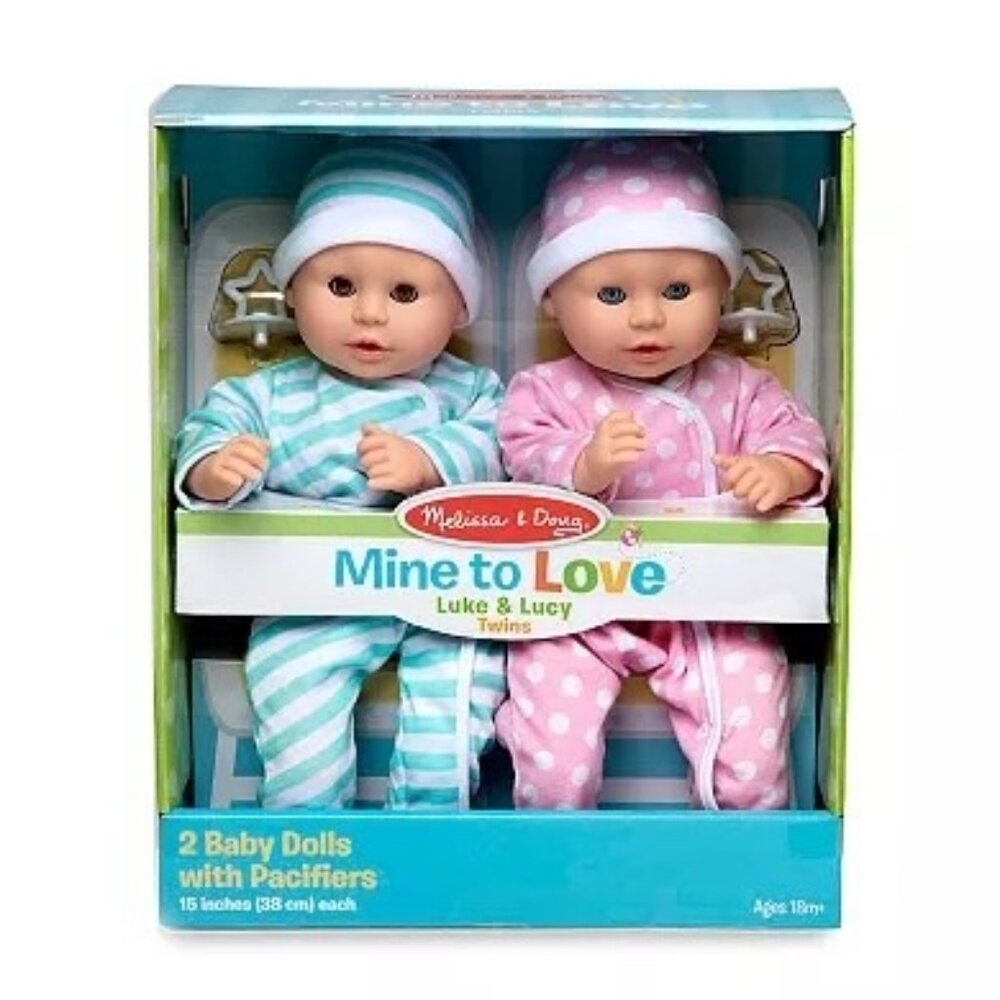 Melissa & Doug Mine to Love - Luke & Lucy Twin Dolls Pacifiers 15" - Picture 1 of 8